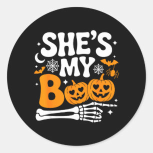 Boo Pumpkin Matching Couple Halloween Men Women Classic Round Sticker