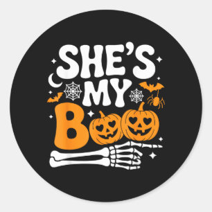 Boo Pumpkin Matching Couple Halloween Men Women Classic Round Sticker