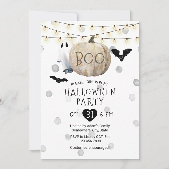 Boo Pumpkin String Lights Halloween Party Invitation (Front)