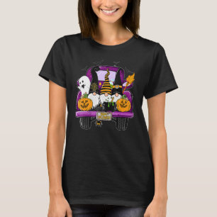 Boo Pumpkin Witch Gnomes In Halloween Truck Holid T-Shirt
