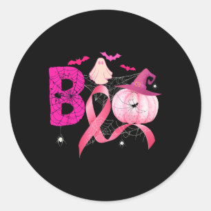 Boo Pumpkin Witch Pink Ribbon Breast Cancer Hallow Classic Round Sticker