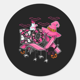 Boo Pumpkin Witch Pink Ribbon Breast Cancer Hallow Classic Round Sticker