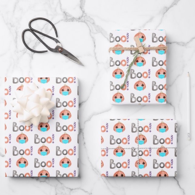 Boo Pumpkin Wrapping Paper Flat Sheet Set of 3 (Front)