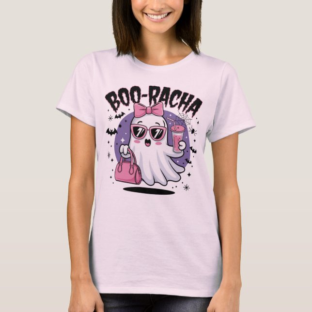 Boo-racha Halloween Boo Racha Cute Ghost Drinking T-Shirt (Front)