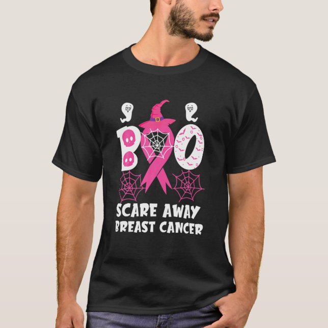 Boo Scare Away Breast Cancer Awareness Pink Ribbon T-Shirt (Front)