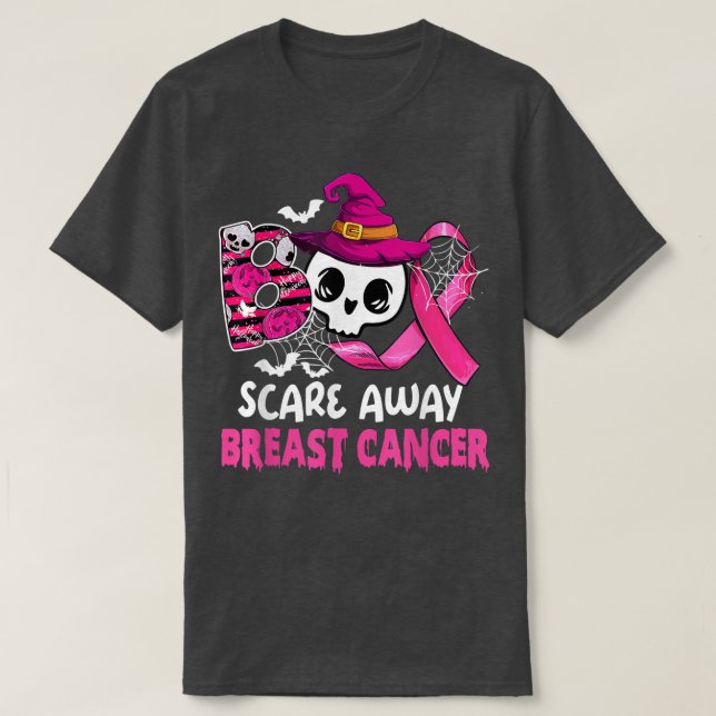 Boo Scare Away Breast Cancer Pink Ribbon Halloween T-Shirt (Design Front)