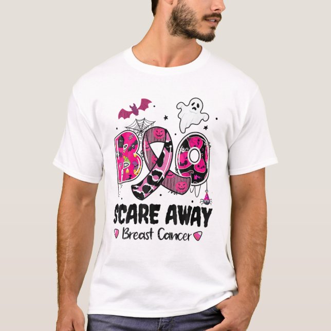 Boo Scare Away Breast Cancer Warrior Pink Ribbon H T-Shirt (Front)