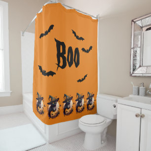 Boo   Scary Black Cat And Jack-o-Lantern Orange  Shower Curtain