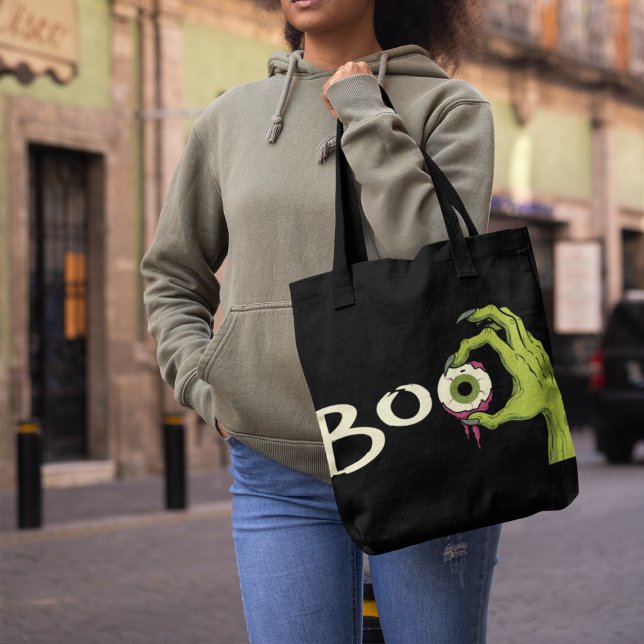 Boo Scary Witch Hand Holding Creepy Eye Halloween Tote Bag (Creator Uploaded)