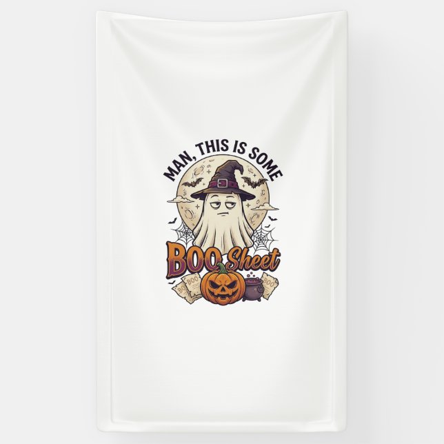 Boo Sheet Ghost Pumpkin Halloween Moon Cauldron Banner (Vertical)