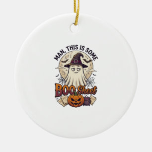 Boo Sheet Ghost Pumpkin Halloween Moon Cauldron Ceramic Ornament