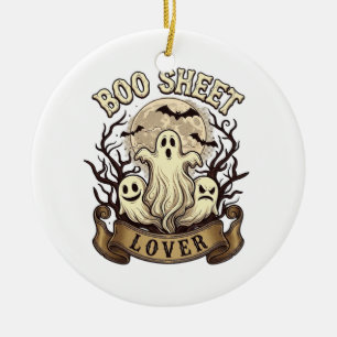 Boo Sheet Lover Halloween Ghosts Moon Bats_1 Ceramic Ornament