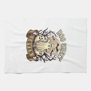 Boo Sheet Lover Halloween Ghosts Moon Bats_1 Tea Towel