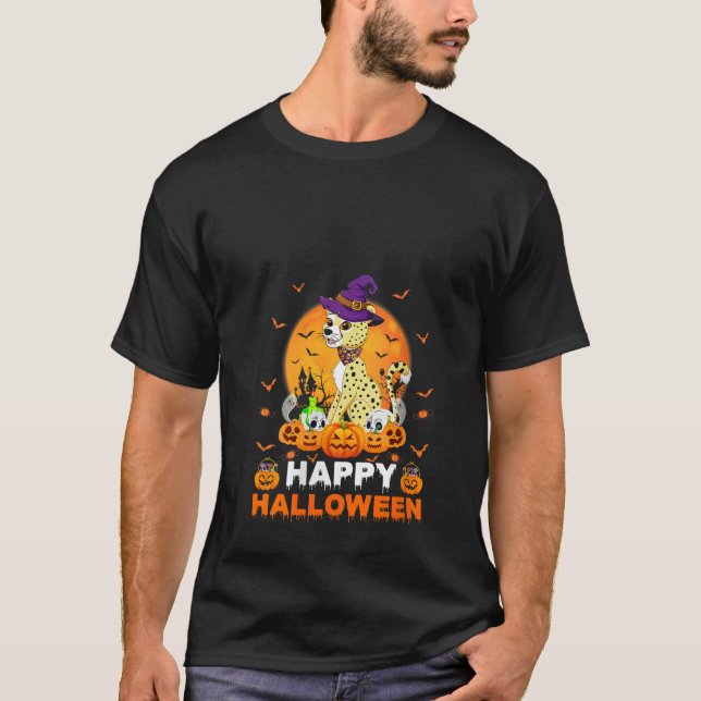 Boo Sheet Scary Ghost Pumpkin Moon Witch Cheetah H T-Shirt (Front)