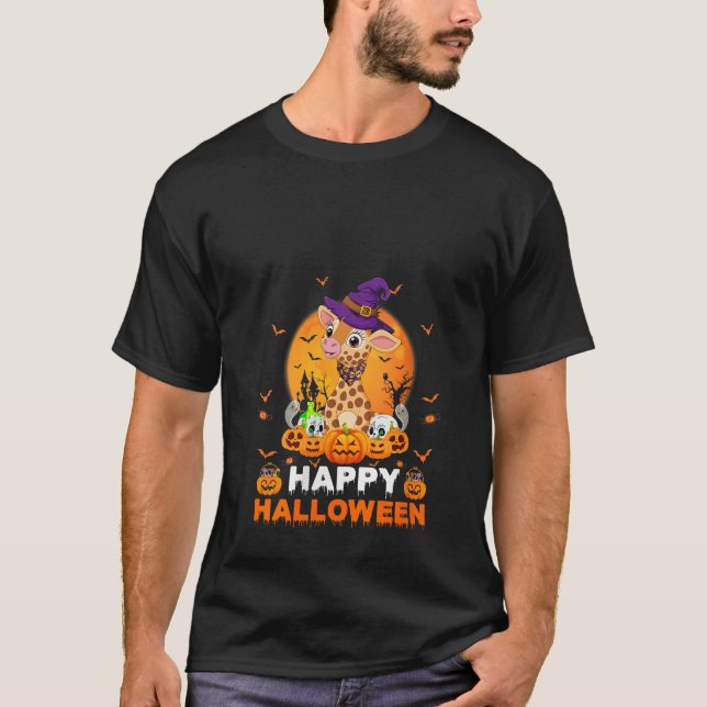 Boo Sheet Scary Ghost Pumpkin Moon Witch Giraffe H T-Shirt (Front)