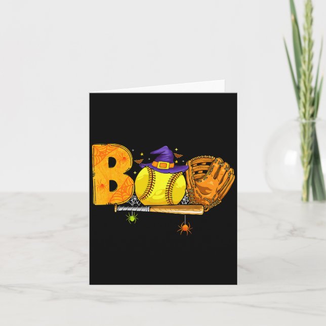 Boo Softball Player Catcher Tcher Funny Halloween  Card (Front)