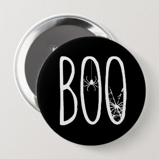 BOO Spider & Web Halloween White on Black 10 Cm Round Badge