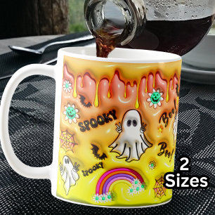 Boo! Spooky 3D Effect Yellow Orange Rainbow Ghosts Coffee Mug