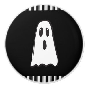 BOO! Spooky Cute Ghost Halloween Black White Ceramic Knob