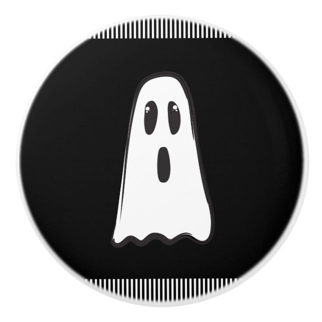 BOO! Spooky Cute Ghost Halloween Black White Ceramic Knob (Front)