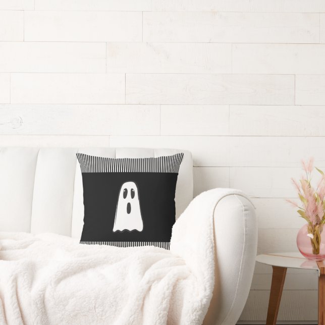 BOO! Spooky Cute Ghost Halloween Black White Cushion (Couch)