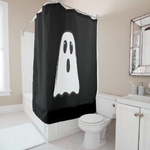 BOO! Spooky Cute Ghost Halloween Black White Shower Curtain