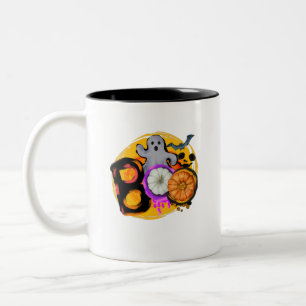 Boo – Spooky Ghost - Bats and Pumpkins Halloween Two-Tone Coffee Mug