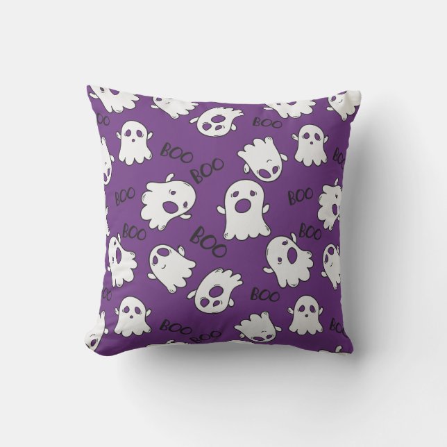 Boo Spooky Ghost with Purple background  Cushion (Front)