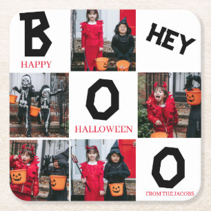 Boo Spooky Pumpkins Halloween Family 5 Photo Square Paper Coaster