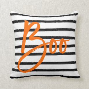 Boo Striped Halloween Throw Pillow