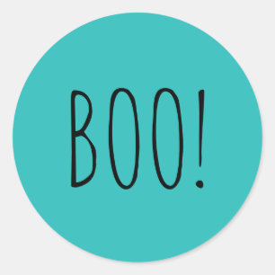 Boo teal black spooky typography fun Halloween  Classic Round Sticker