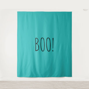 Boo teal spooky minimalist Halloween backdrop Tapestry