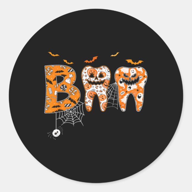 Boo Teeth Pumpkin Dentist Dental Hygienist Hallowe Classic Round Sticker (Front)
