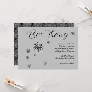 Boo Thang Creepy Spiders Grey Halloween Party Invitation