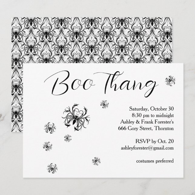 Boo Thang Creepy Spiders Halloween Party Invitation (Front/Back)