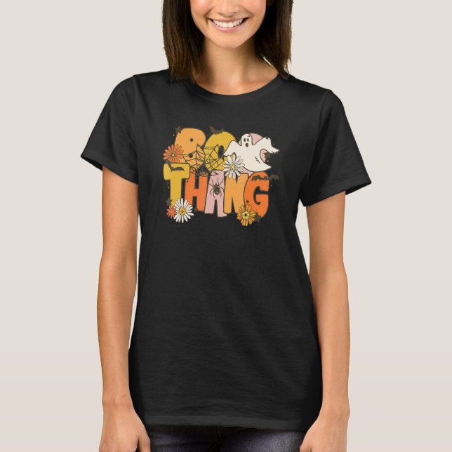 Boo Thang Floral Ghost Spooky Season  Halloween Wo T-Shirt (Front)