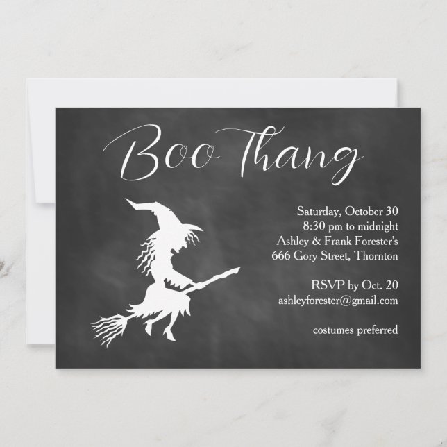 Boo Thang Flying Witch Cloudy Halloween Party Invitation (Front)
