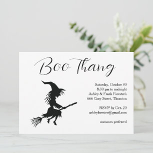 Boo Thang Flying Witch White Halloween Party Invitation
