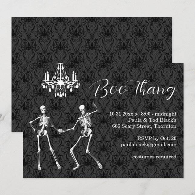 Boo Thang Glamourous Skeletons Halloween Party Invitation (Front/Back)
