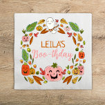 Boo-thday Halloween Pink Birthday Party Napkin<br><div class="desc">Adorable Halloween themed October birthday party napkins featuring a sweet,  not scary,  wreath of jack o lanterns,  autumn leaves,  and a cute ghost with room in the centre for your child's name! Bring your celebration together with these little details to make your boo-thday event one of a kind!</div>