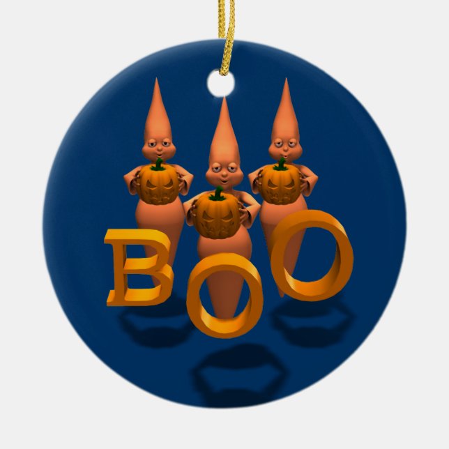 Boo! Three Cute Ghosties Ceramic Ornament (Front)