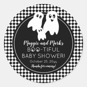 BOO - TIFUL Baby Shower BW Halloween Thank You Classic Round Sticker