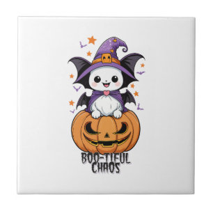 Boo-tiful Chaos Bats, Hats, & Pumpkins Ceramic Tile