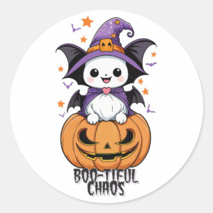 Boo-tiful Chaos   Bats, Hats, & Pumpkins Classic Round Sticker
