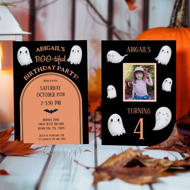 BOO-tiful Halloween Girl's Birthday Invitation (Photo Halloween Birthday Party Invitation with Ghosts)