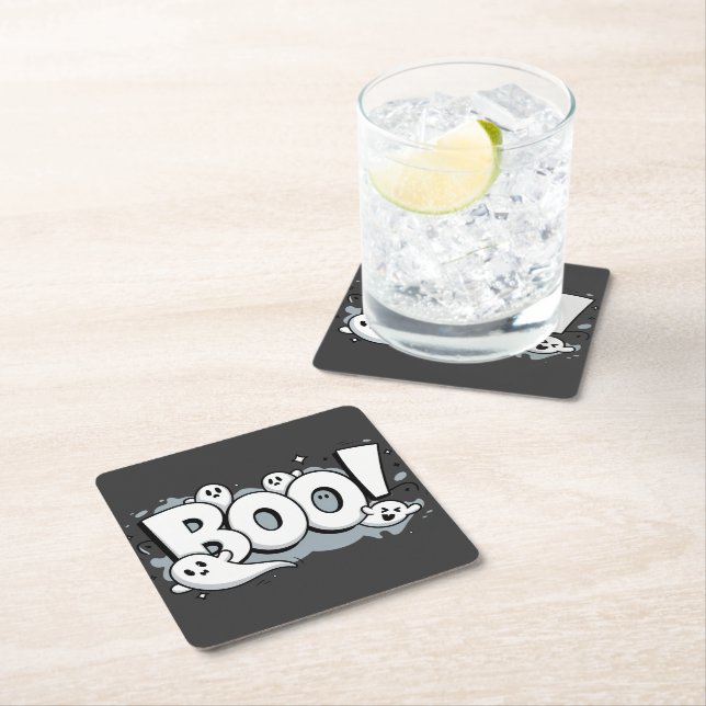 Boo-tiful Halloween Surprise Square Paper Coaster (Insitu)