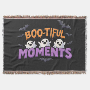 Boo-Tiful Moments Cute Halloween Ghosts and Bats Throw Blanket