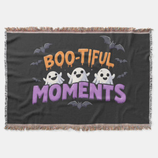 Boo-Tiful Moments Cute Halloween Ghosts and Bats Throw Blanket
