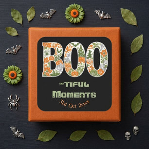 Boo-tiful Moments Pumpkins Enchanting Greenery Art Square Sticker