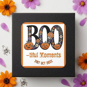 Boo-tiful Moments Pumpkins Enchanting Purple Flora Square Sticker